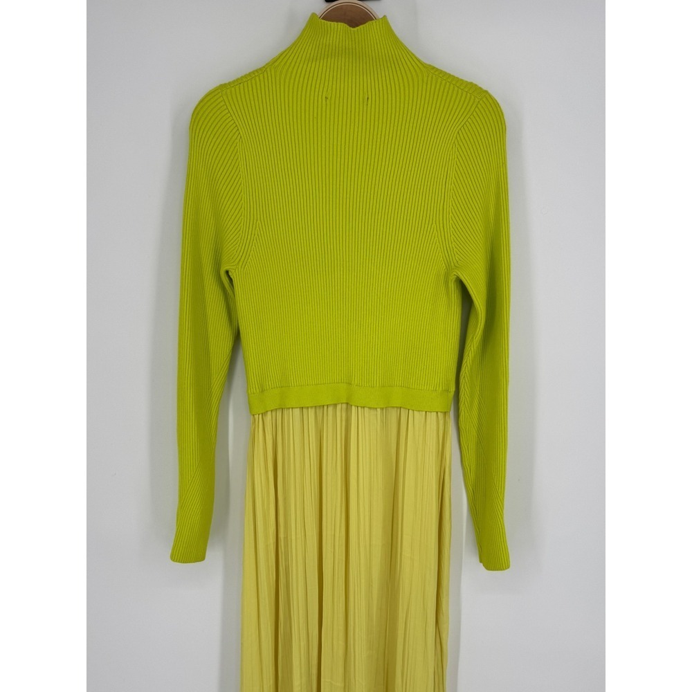 Anthropologie Thea Twofer Sweater Dress L Chartreuse Yellow Ribbed Maxi Pleated - Picture 8 of 12